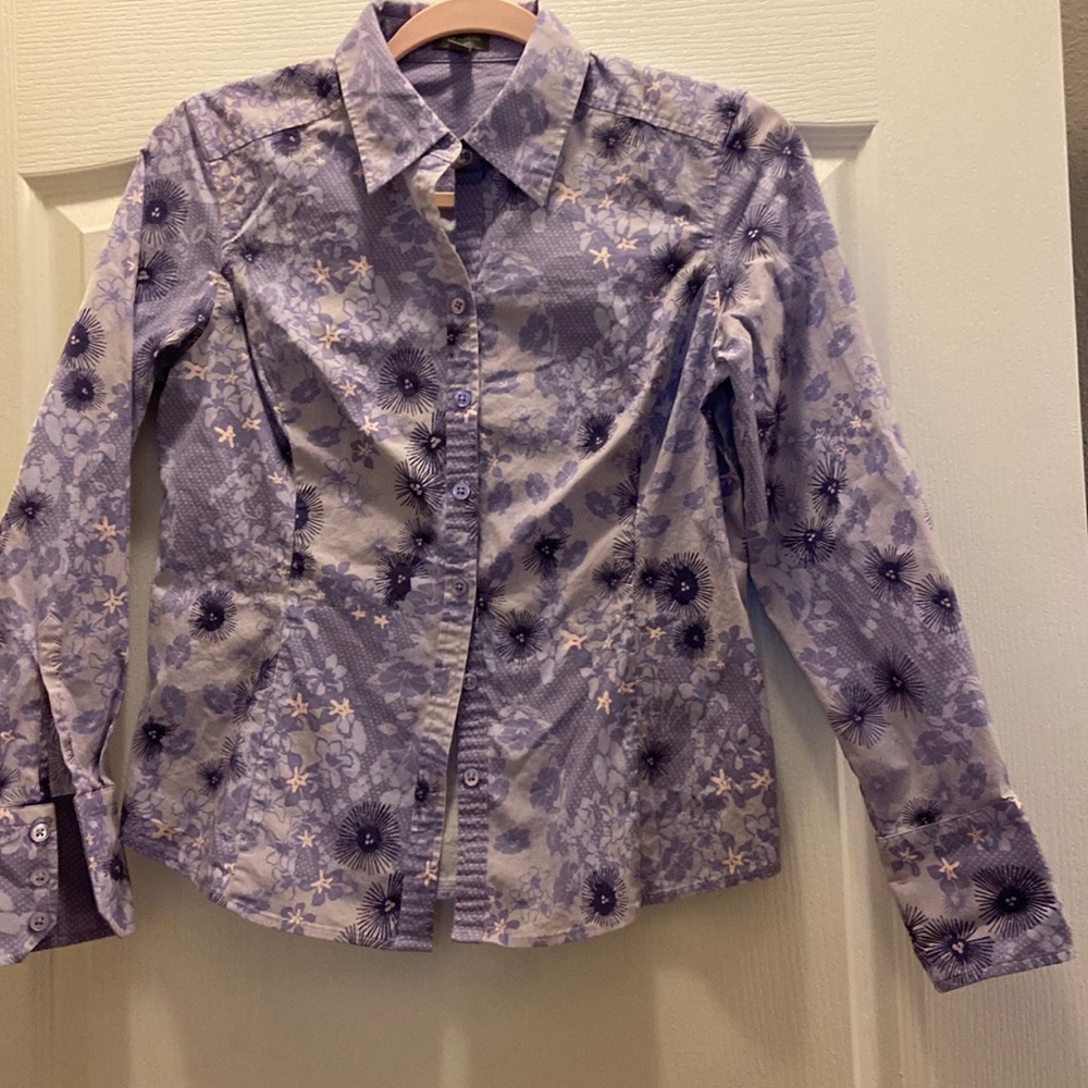 Ann Taylor Lavender Floral Button-Down Blouse